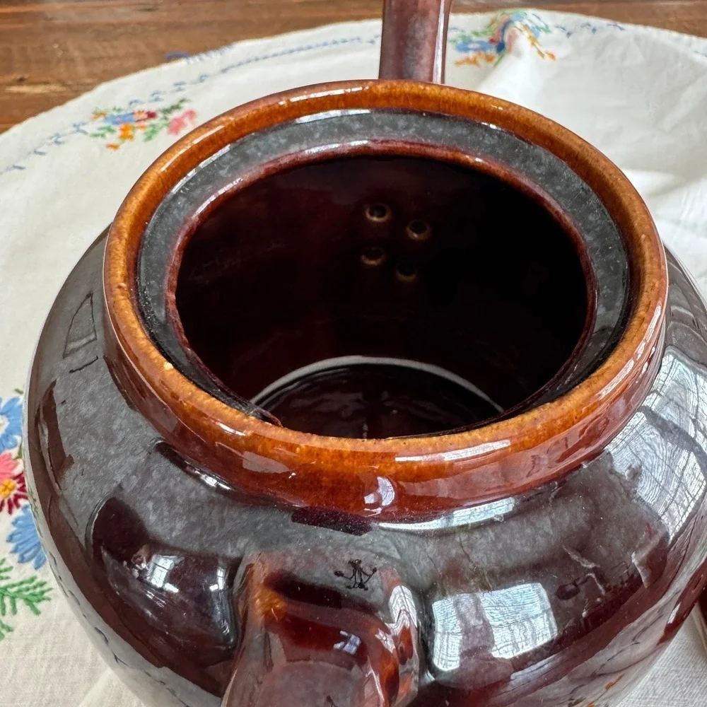 Vintage Brown Glazed Ceramic Teapot Rustic Stoneware Cottagecore Farmhouse Decor